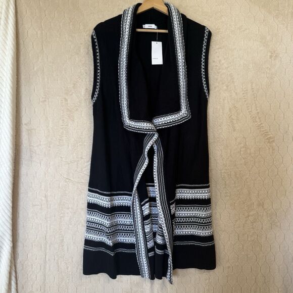 VINCE Sweater Long Vest Textured 100% Cotton NWT Size M Black White $395 - Picture 11 of 12